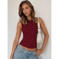 thumbnail image 4 of Women Y2K Tops Polka Dot Shirt Sleeveless Vintage Camisole Crew Neck Crop Tops Going Out Streetwear Wine Red S, 4 of 9