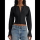 thumbnail image 2 of Suéteres Cortos para Mujer, con Botones, Larga, Cuello en V, Punto Acanalado, Corte Ajustado, Tops Cortos Negro S, 2 of 10