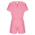 thumbnail image 4 of Annhoo Womens Summer Short Sleeve Rompers Solid Color Crewneck Drawstring Jumpsuit 1 Piece Outfits with Pockets, 4 of 5