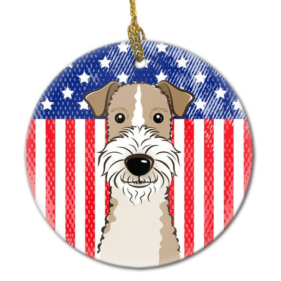 American Flag and Wire Haired Fox Terrier Ceramic Ornament
