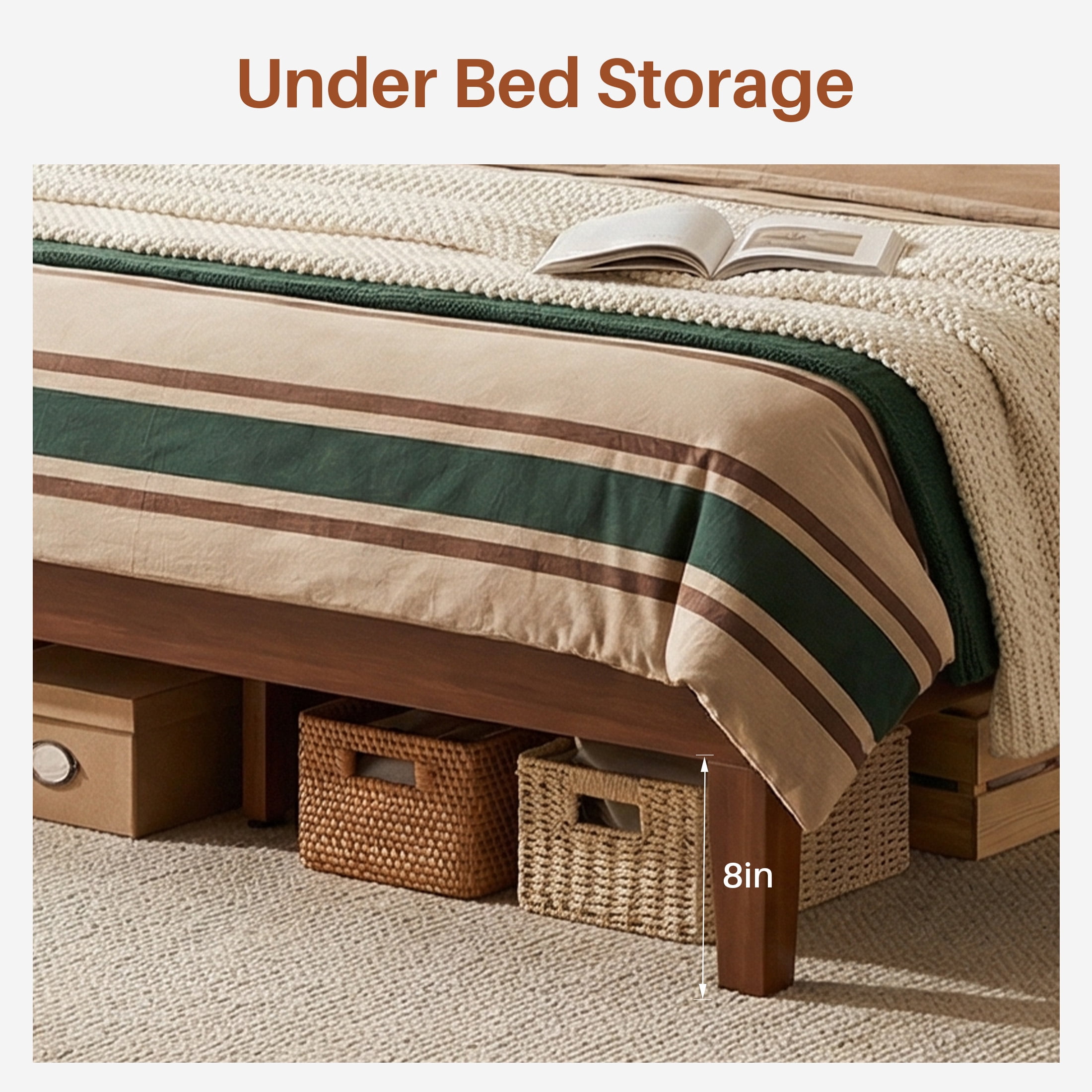 Gianna Bed Frame Platform Style with Solid Wood Slat Support, Durable Foundation for Mattress, Full
