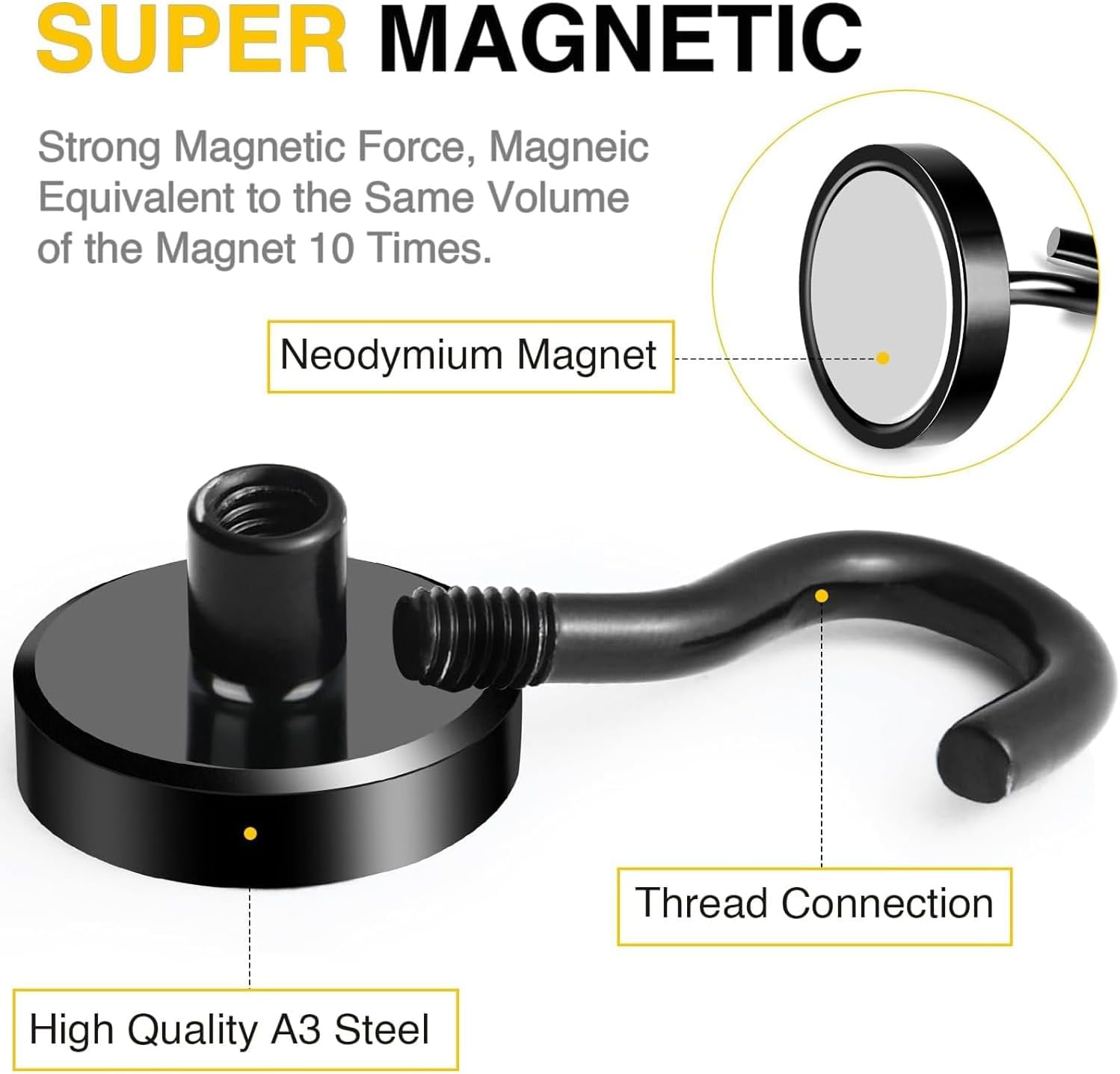 JJEAN-Black Magnetic Hooks, 50 LB Heavy Duty Strong Magnets with Hooks, Rare Earth Neodymium Magnetics Hooks for Cruise Cabins Cruise Ship Essentials 8 Packs