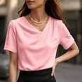 thumbnail image 6 of Dressy Waffle Tops for Women Ruched Neck Loose Summer Short Sleeve Versatile T-Shirts Dressy Casual Blouses, 6 of 7