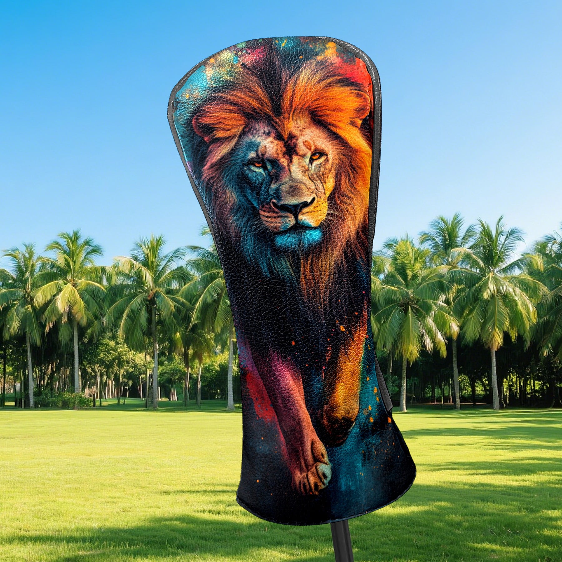 Golf Club Covers PU Leather Waterproof Head Covers for Fairway Woods Hybrids Ferocious Lion