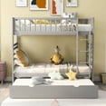 thumbnail image 1 of CJC Twin Over Twin Bunk Beds, Wooden Bunk Bed Frame with Movable Trundle, Safety Rail and Ladder, Gray, 1 of 9