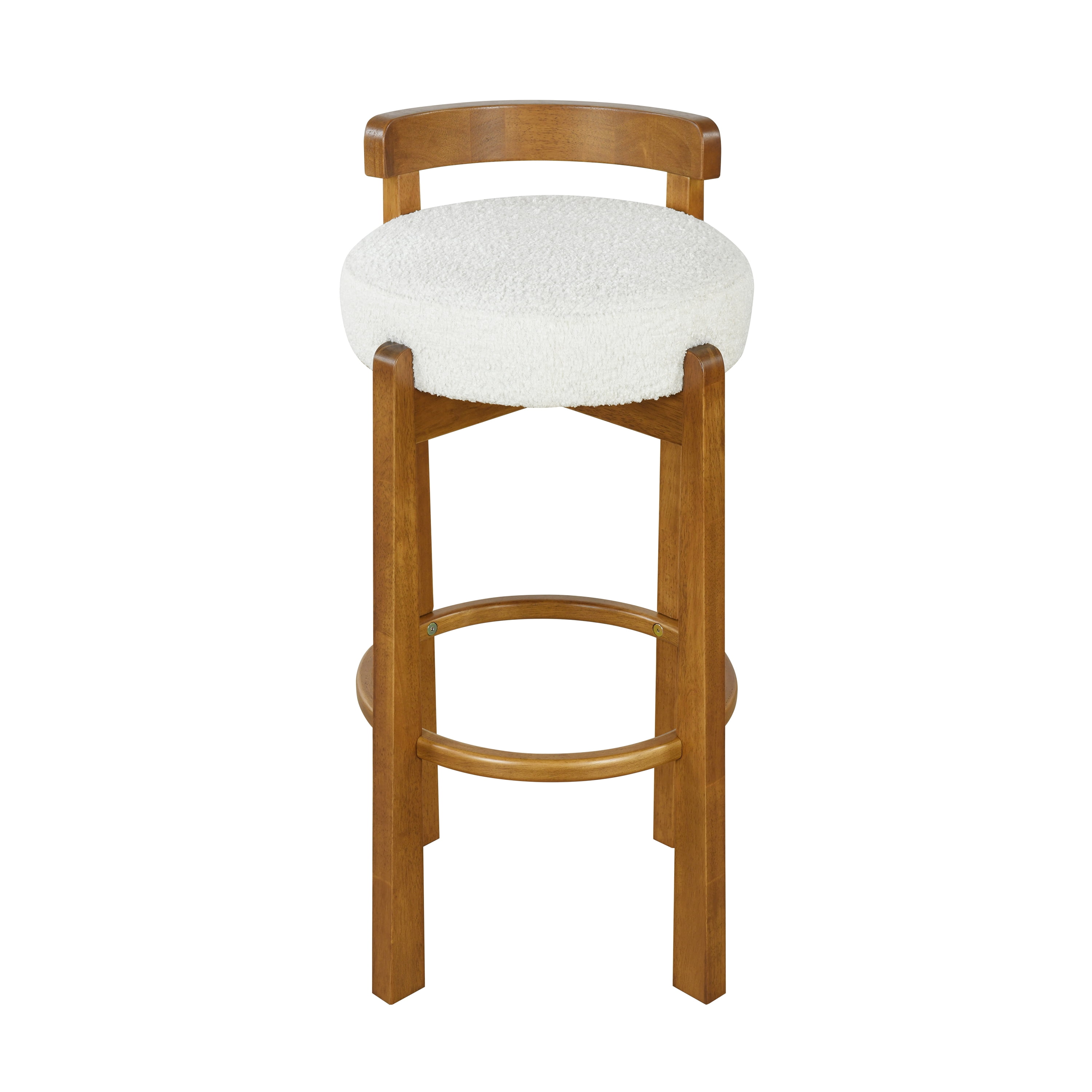 Noble House Elise Round Seat Bar Stool Set of 2,Ivory Upholstered Cushion,Walnut + White
