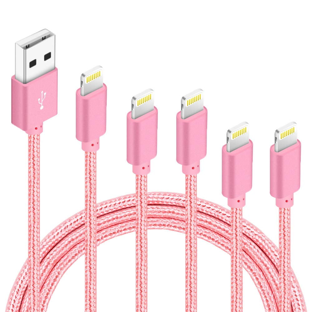 Chargers 5 Pack Charging Cable Cords Nylon Braided Data Sync Charger Compatible iPhone X/8/8 Plus/7/7 Plus/6/6S/6 Plus/5S/SE/Mini/Air/Pro Cases, 2Pack 10FT, 3 Pack 6FT