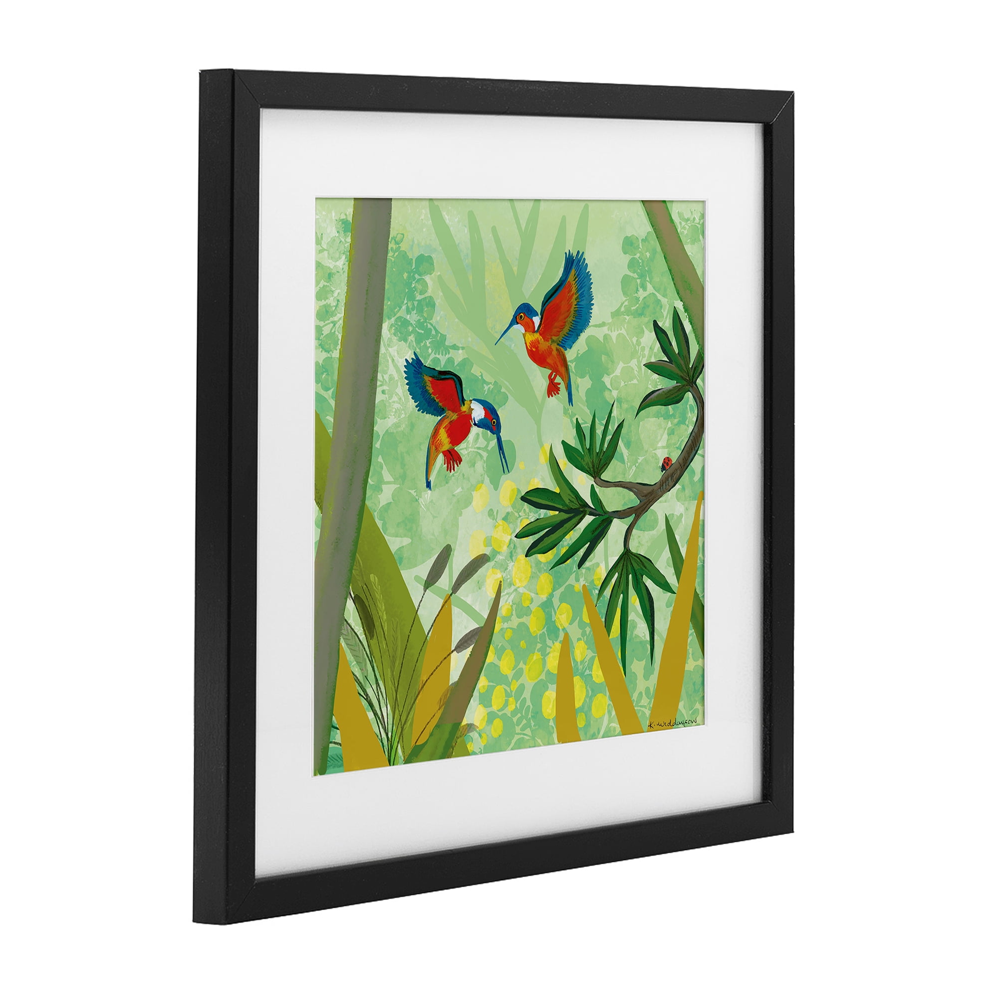 Stupell Industries Kingfishers in Jungle Branches Black Framed Print Under Glass, design by Kay Widdowson