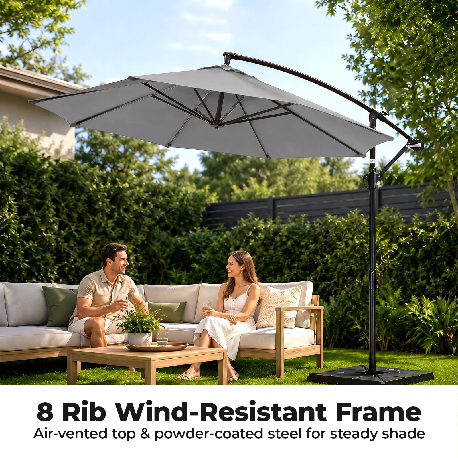 Alvantor 9.8ft Offset Patio Umbrella Hanging Cantilever Beach Umbrella Outdoor Sun Shade with Easy Tilt, UPF50+ Protection, 8 Ribs, for Backyard, Patio, Pool