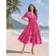 thumbnail image 2 of Vestido midi YESNO de verano con estampado floral con cuello en V y manga abullonada para mujer, 2 of 5