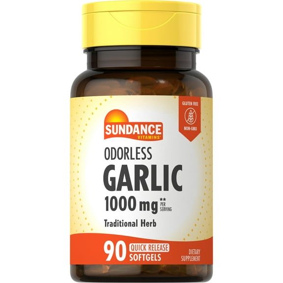 Odorless Garlic Softgels | 1000mg | 90 Count | Non-GMO and Gluten Free Supplement | By Sundance
