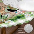 thumbnail image 3 of Happy Easter Round Tablecloth, Fitted Table Cover with Elastic for 36"-44" Round Tables, Gnomes Rabbit Flowers Green Check Wooden Table Cloth Outdoor Indoor Dinning Party Waterproof Tablecloths, 3 of 7