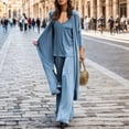 thumbnail image 2 of BYHONG Womens Fall Fashion 2024 European and Fashion Loose Women's Three Piece Set: V Neck Suspender + Straight Tube Trousers + Long Cardigan Blue XL, 2 of 5