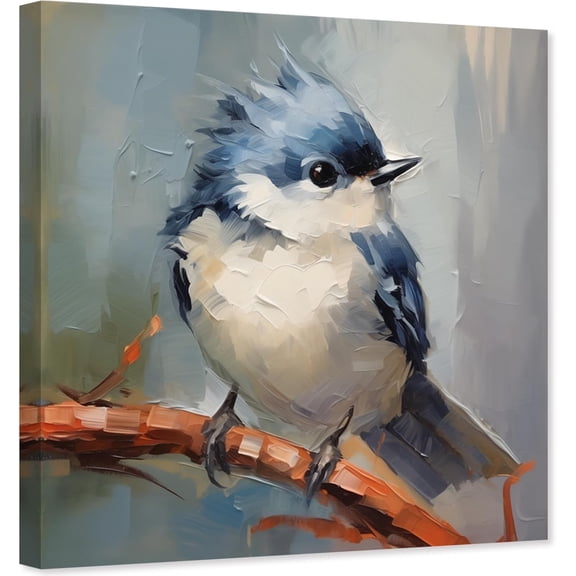 ZHONGYUTONG Bird Canvas Wall Art Blue White Bird Pictures Sparrow on Tree Branch Painting Animal Artwork for Bathroom Decor Framed (12.00" x 12.00")