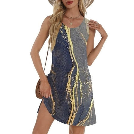 GXIPO Swimdress for Women Hollow Out Sleeveless Swimsuit Coverup Bikini Beach Cover Up Casual Boho Tank Sun Dress Casual Summer Dresses for Women with Pockets Gray XL