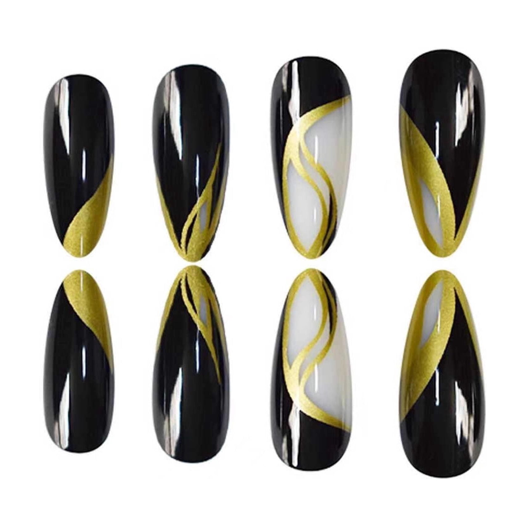 Cross-border hot sale almond fake nails pure desire black gold color scheme classic versatile wearing armor detachable finished product wholesale