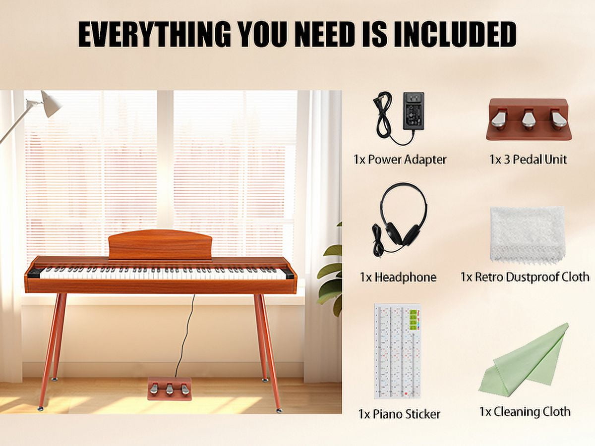 Ktaxon 88 Key Keyboard Piano Weighted Action Electronic Keyboard, Digital Piano with 3-Pedal Unit, Removable Music Stand, Stereo Headphone, Retro Dustproof Cloth and MIDI Connection