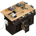 thumbnail image 3 of 56.5'' Kitchen Island with Drop Leaf and Power Outlet, Rolling Kitchen Island Cart on Wheels with 4 Doors, 5 Deep Drawers and Adjustable Shelves for Kitchen, Dining Room, Black, 3 of 8