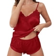 thumbnail image 2 of LIZUOJUN Women Pajama Set Satin Camisole Top Shorts Set V Neck Lace Trim Ruffle Hem Soft Breathable Lightweight Loungewear Home Pajamas - XL, 2 of 5