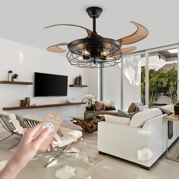 GCGAFUL 48" Farmhouse Black Ceiling Fan with Light and Remote, Rustic Ceiling Fan with 6 Speeds, Quiet DC Motor for Bedroom and Living Room