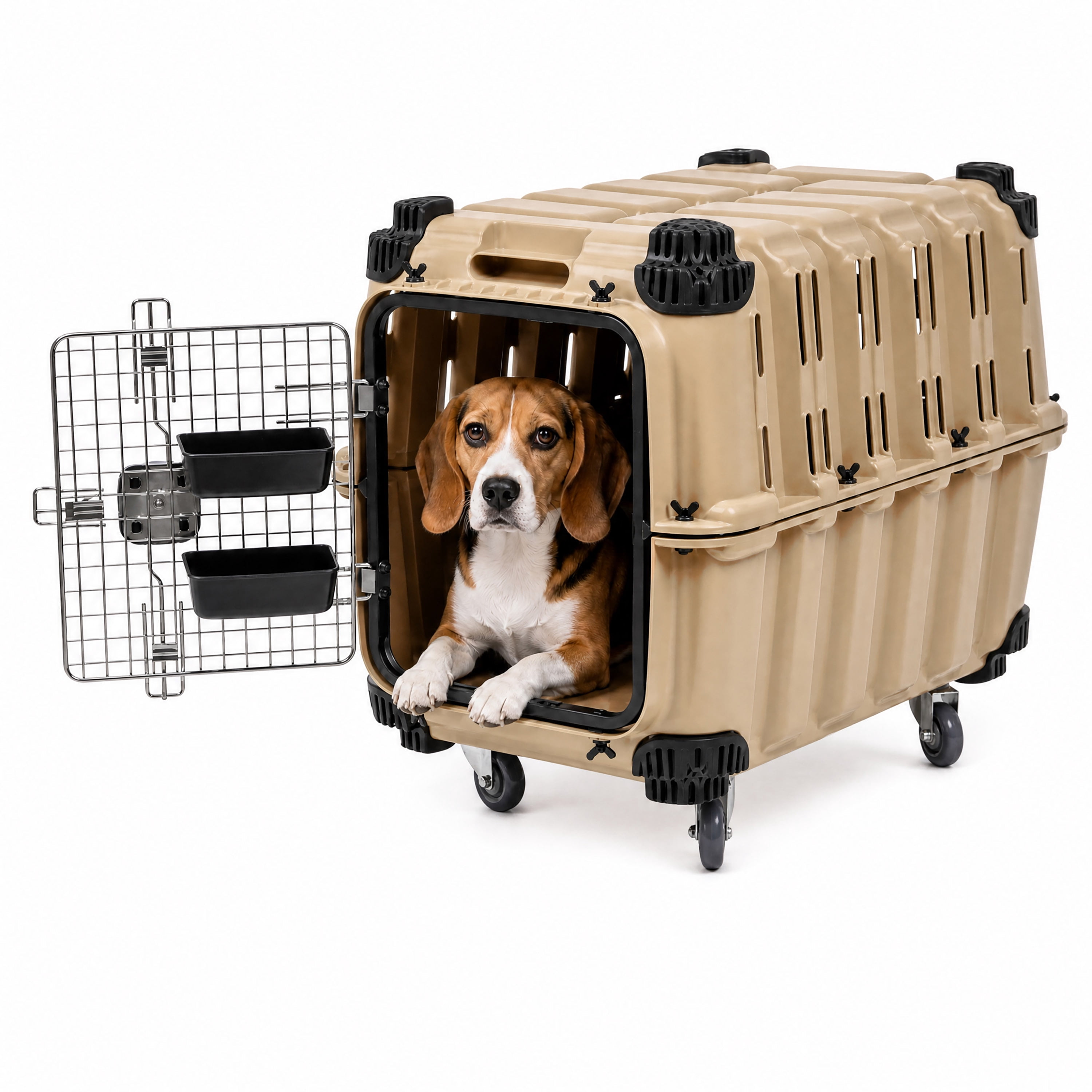 Mammoth Guardian Strong and Durable 32-inch Plastic Dog Kennel, Tan