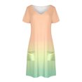 thumbnail image 5 of GaThRRgYP Women's Fit and Flare Summer Short Sleeve Dress,Women's Fashion Summer Gradient Short-sleeved V-neck Casual Dress Orange M, 5 of 8