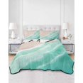 thumbnail image 2 of Quilts Queen Size Bedding Set, Turquoise Waves Coastal Lightweight Quilted Comforter, Summer Beach Ocean Seaside Soft Reversible Bedspread Coverlet with Pillow Covers for All Season, 90" x 96", 2 of 7