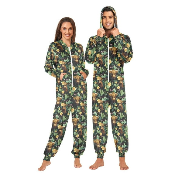 joogoo Cactus Highland Cattle Unisex Adults Onesies Pajamas Jumpsuits L