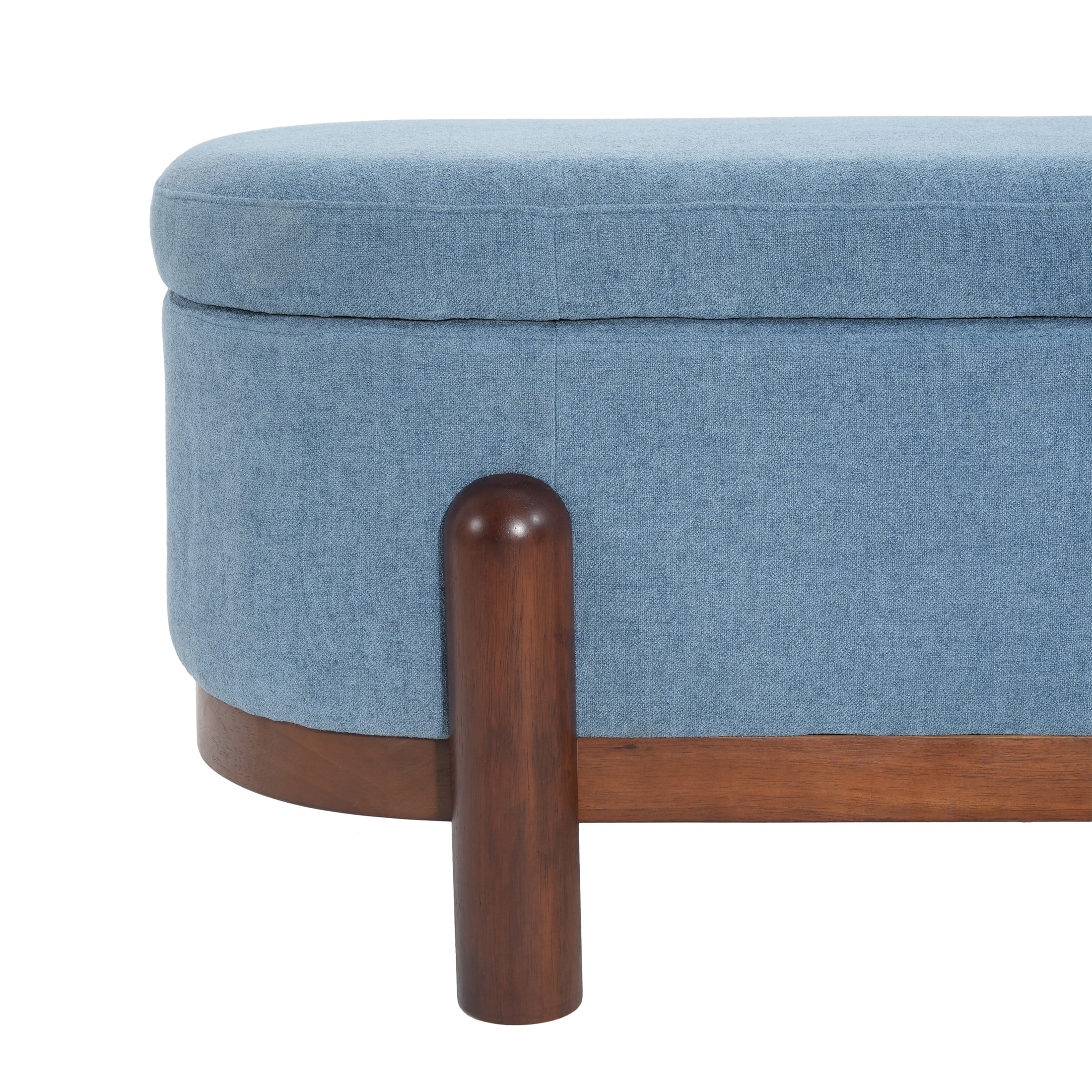 Christopher Knight Home Upholstered Oval Storage Ottoman Bench with Solid Wood Frame, Blue+Brown