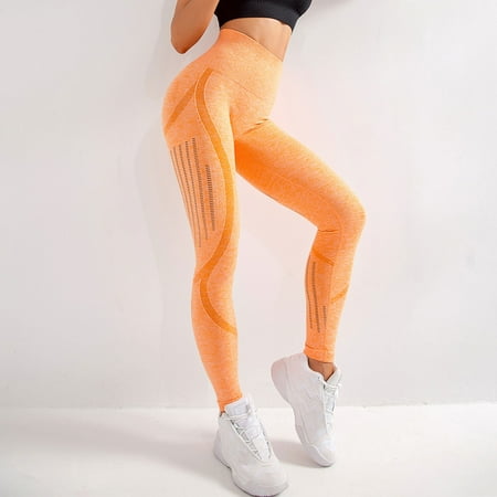 

Uorcsa Sexy Yoga Pants High Rise Workout Leggings Textured Booty Tights Orange