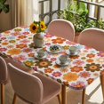 thumbnail image 3 of Bohemia Floral Table Cloths for 5 Foot Rectangle Tables, Vintage Orange Pink Flowers Boho Style Beige Patio Waterproof Elastic Fitted Tablecloths, Washable Rectangular Table Cover for Camping, 3 of 8