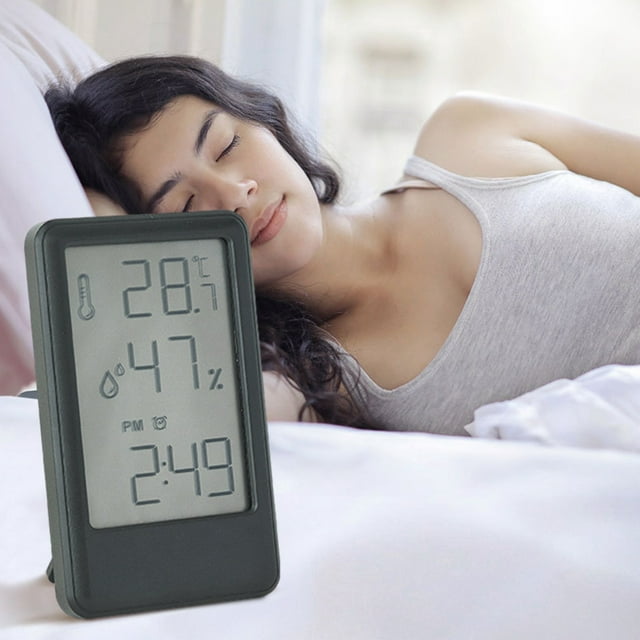 ZZkhGO Réveil Numérique, Moniteur de Température et d'Humidité à Écran LCD, Horloge Calendrier avec Répétition et Support Mural pour Bureau