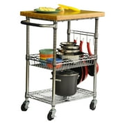 Trinity TBFZ1401 Bamboo Kitchen Cart, Chrome 37 x 28 x 20 in