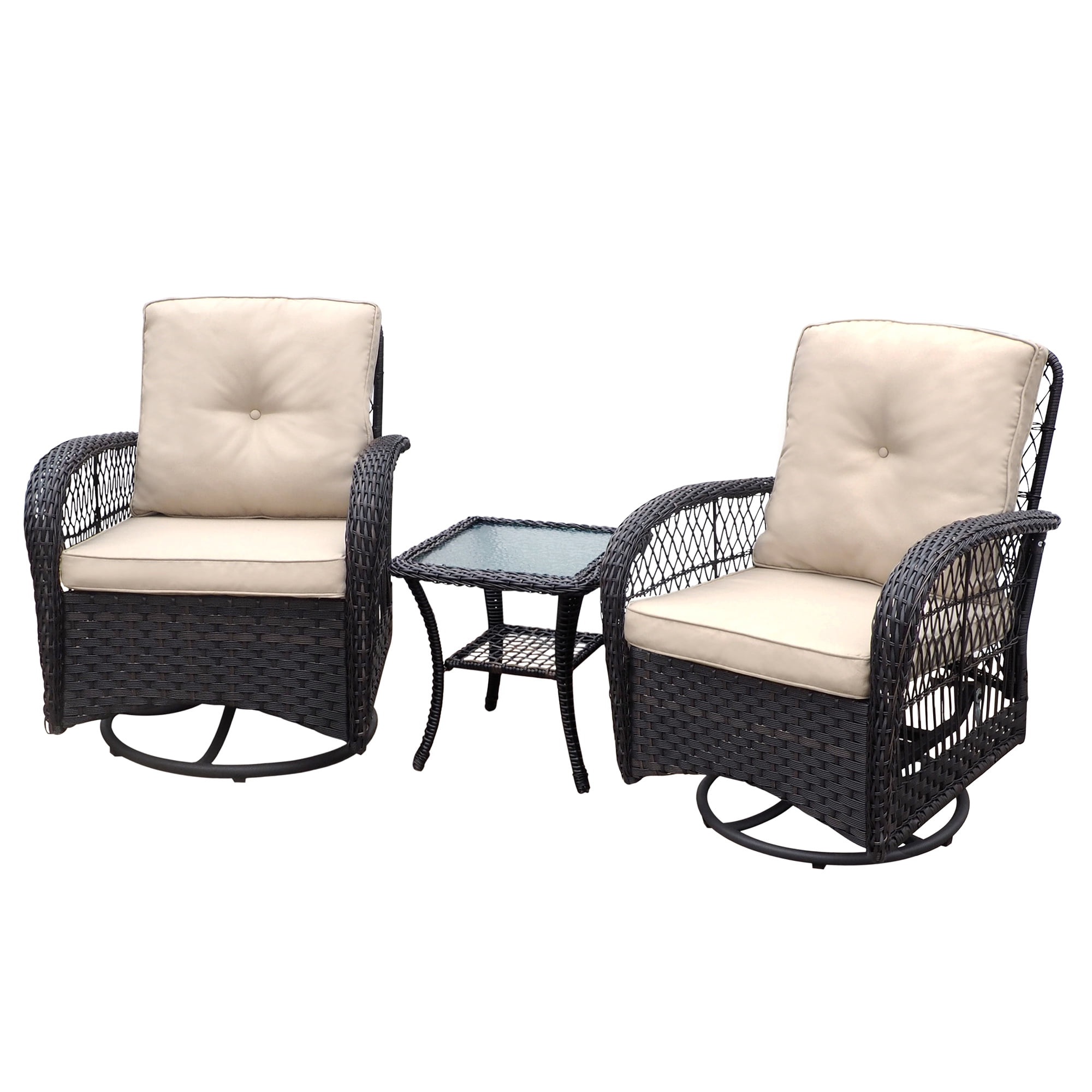 Aimee Lii 3 Pieces Conversation Set, Outdoor Wicker Rocker Swivel Patio Bistro Set, Pool Deck Furniture Set with Rocking Chair and Glass Top Side Table, Khaki Aimee Lii 3 Pieces Conversation Set, Outdoor Wicker Rocker Swivel Patio Bistro Set, Pool Deck Furniture Set with Rocking Chair and Glass Top Side Table, Khaki