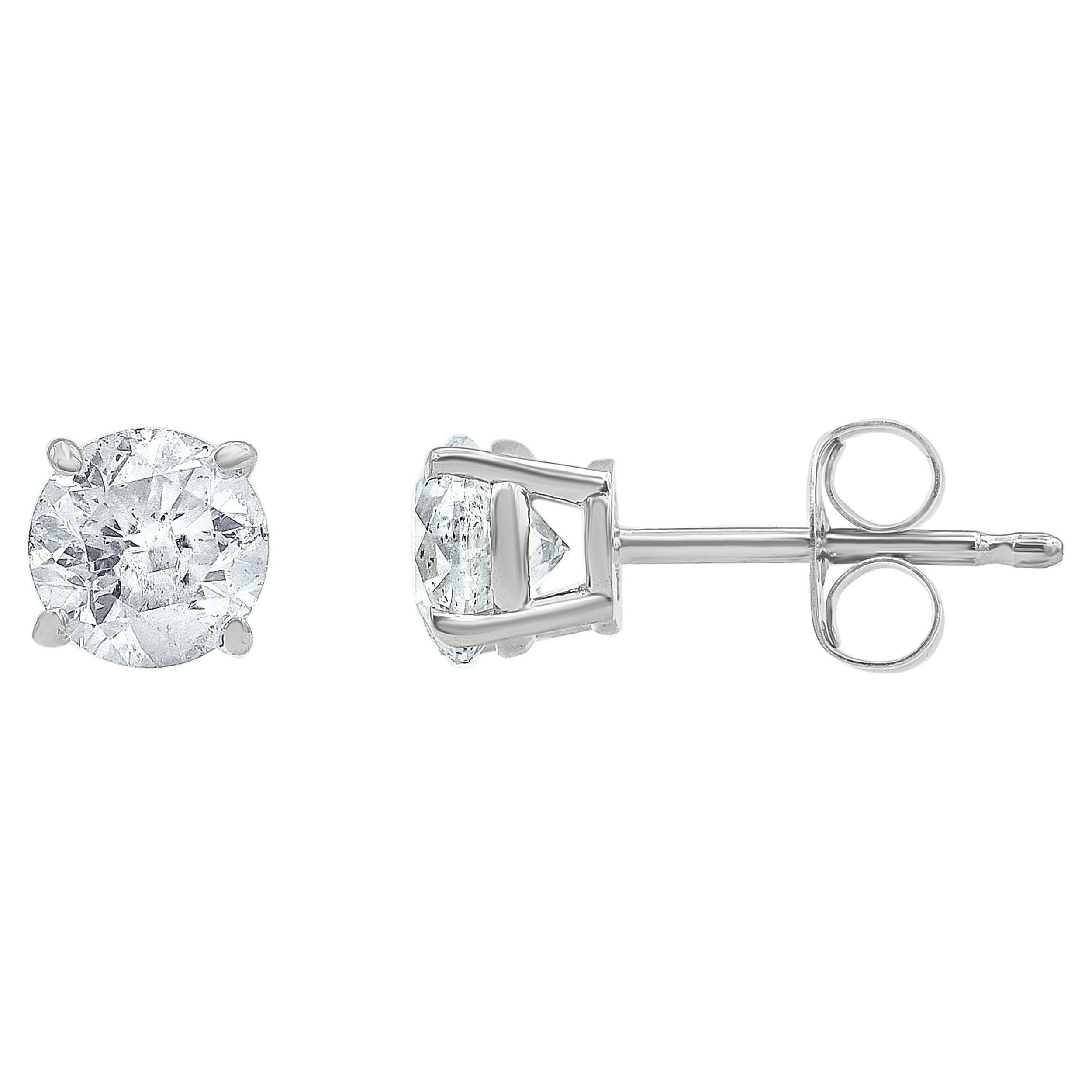 Brilliance Fine Jewelry 1.00 Carat T.W. Diamond Stud Earring in 14K White Gold, (I-J, I2-I3)