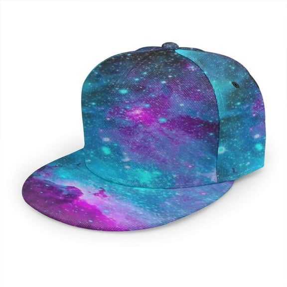 Galaxy Blue Snapback Hat – Galaxy Print Flat Brim Baseball Cap for Men & Women