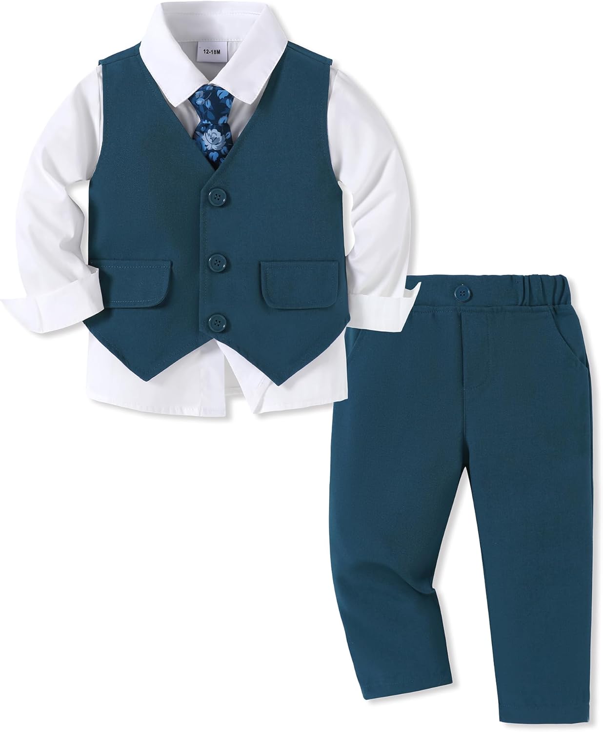 SANMIO Toddler Boy Suit Baby Boy Church Clothes Formal Dress Baptism Outfit Sets Shirt+Tie+Vest+Pants Kids Tuxedo 1-5T Boys Wedding Clothes
