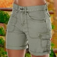 thumbnail image 2 of Women's Loose Solid Color Mini Pant Summer Beach Shorts Buttons Short Hot Pants Cargo Shorts, 2 of 6