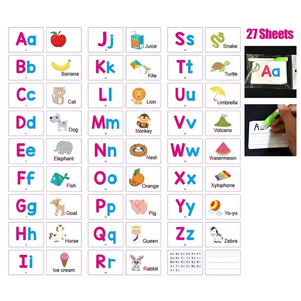 Tarjetas de letras del alfabeto de aprendizaje tarjetas cognitivas de aprendizaje temprano para bebés con bolígrafo borrable para niños Anggrek Otros