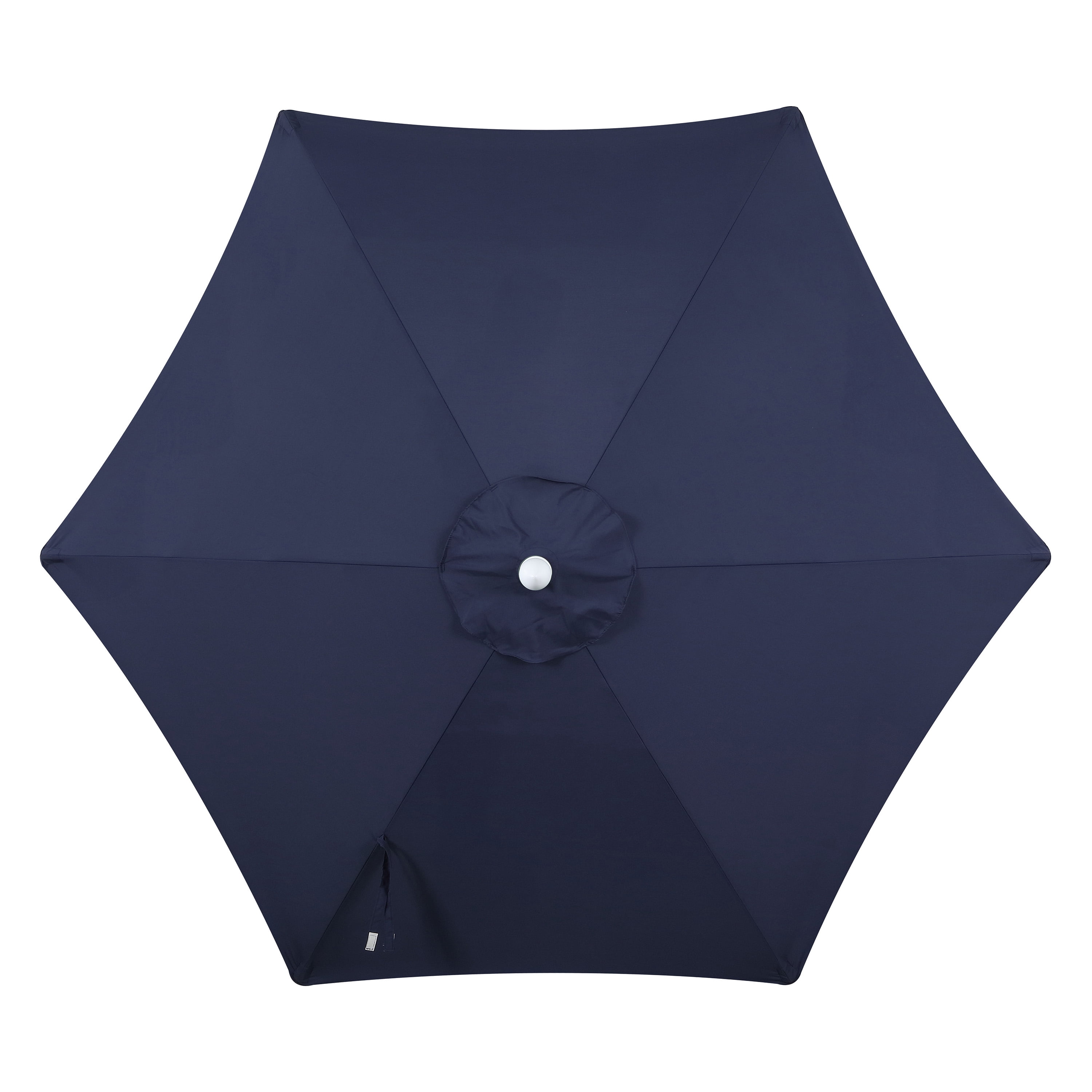JONATHAN Y Collins 9 ft. Market Patio Umbrella, Classic Cottage Fringe Tassel, with Auto-Tilt Crank, Wind Vent and UV Protection, Navy/Cream, White Pole