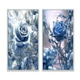 thumbnail image 2 of Designart "Morning Light Gilded Blue Rose III" Rose Framed Wall Art Set Of 2 - Traditional Blue Framed Canvas Set For Living Room Decor, 2 of 6