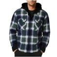 thumbnail image 2 of RYDCOT Winter Heavy Warm Sherpa Lined Fleece Plaid Shirts Button Quilted Flannel Jacket with Hood Men Plus Size 3XL Big&Tall Mens Coat Green, 2 of 6