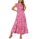thumbnail image 2 of INSPIRAR CHIC Vestidos de Verano para Mujeres Casual con Mangas Cortas en V Cuello Fruncido Floral con Volantes en Capas Fluidos Vestido Maxi de Playa L Rosa Fucsia, 2 of 5