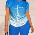 thumbnail image 1 of Conjunto Casual Diario De Dos Piezas, Camisetas De Manga Corta Con Estampado De Letras Faith Y Conjuntos De Pantalones Cortos Sólidos, Ropa De Mujer, 1 of 4