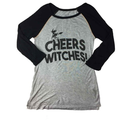 Womens Cheers Witches Halloween Long Sleeved Tee Shirt Baseball T-Shirt