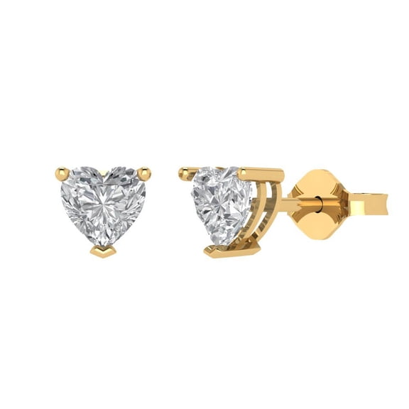 Clara Pucci 1.0 ct Brilliant Heart Cut Studs VVS1 Genuine Conflict free Clear Zircon Solid 18K Yellow Gold Designer Everyday Earrings Push back