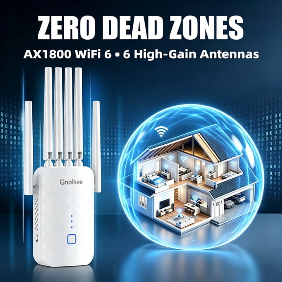 Gnolkee AC1800 WiFi Extender Signal Booster, Dual-Band Internet Booster for Home, Wireless Range Extender Repeater with Ethernet Port (White)