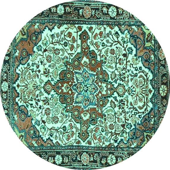 Ahgly Company Indoor Round Medallion Turquoise Blue Traditional Area Rugs, 5' Round
