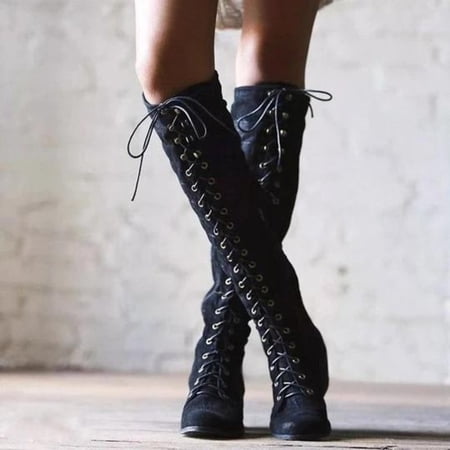 BJYX Thigh Boot - Women Lace Up Side Zip Over The Knee Boots Ladies ...