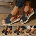 thumbnail image 6 of Platform Wedge Sandals for Women 2025 Roman Casual Leather Peep Toe Espadrilles High Heels Gladiator Sandals, 6 of 7